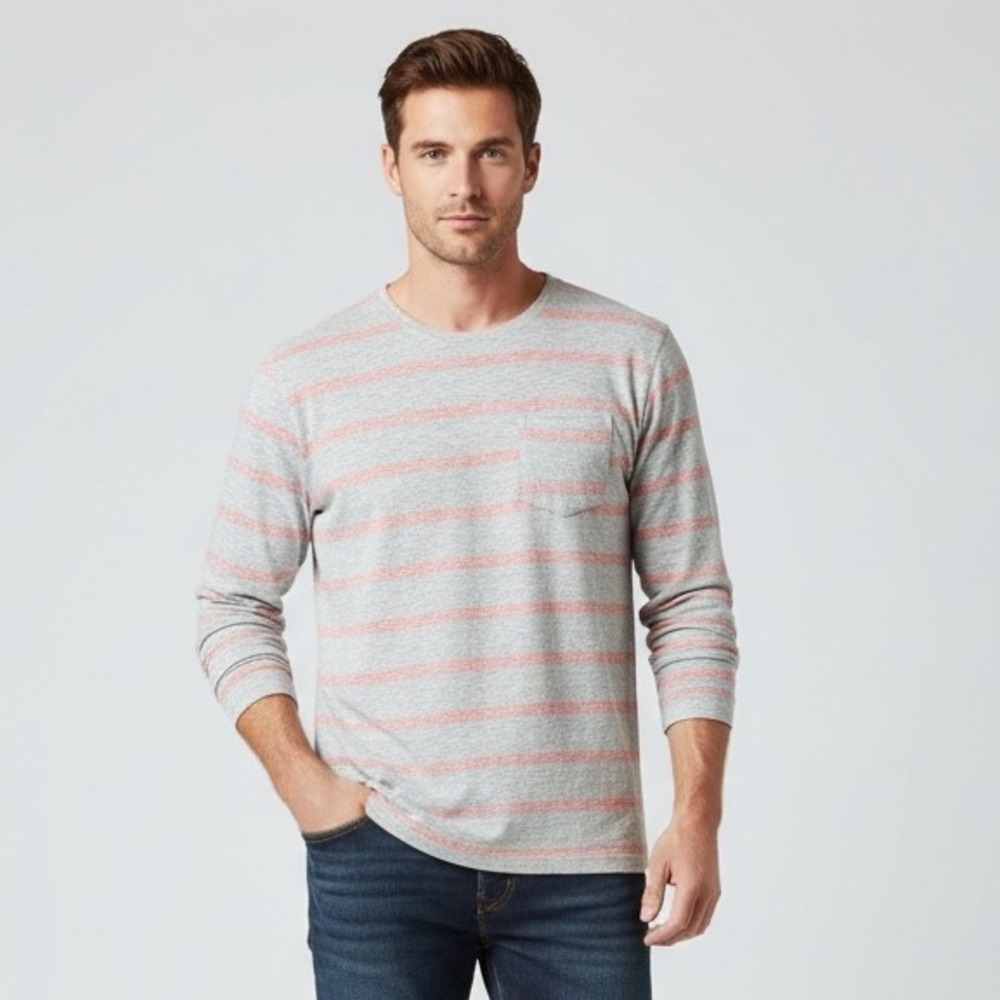 Jungmaven Mens Long Sleeve Crew‎ Neck T-Shirt Striped Size Medium Cotton Blend
